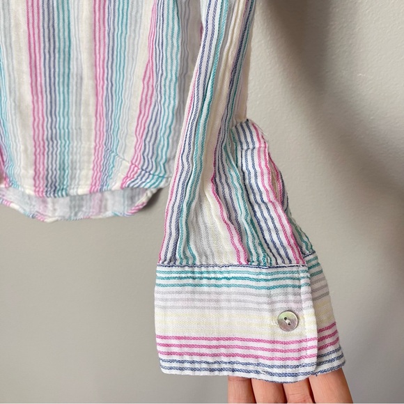 Rails Ellis Rainbow Iris Stripe Button Down Long Sleeve Collared Shirt White - Picture 3 of 9